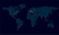 World map with city lights. Night view of Earth map with glowing city dots. Vector illustration Royalty Free Stock Photo